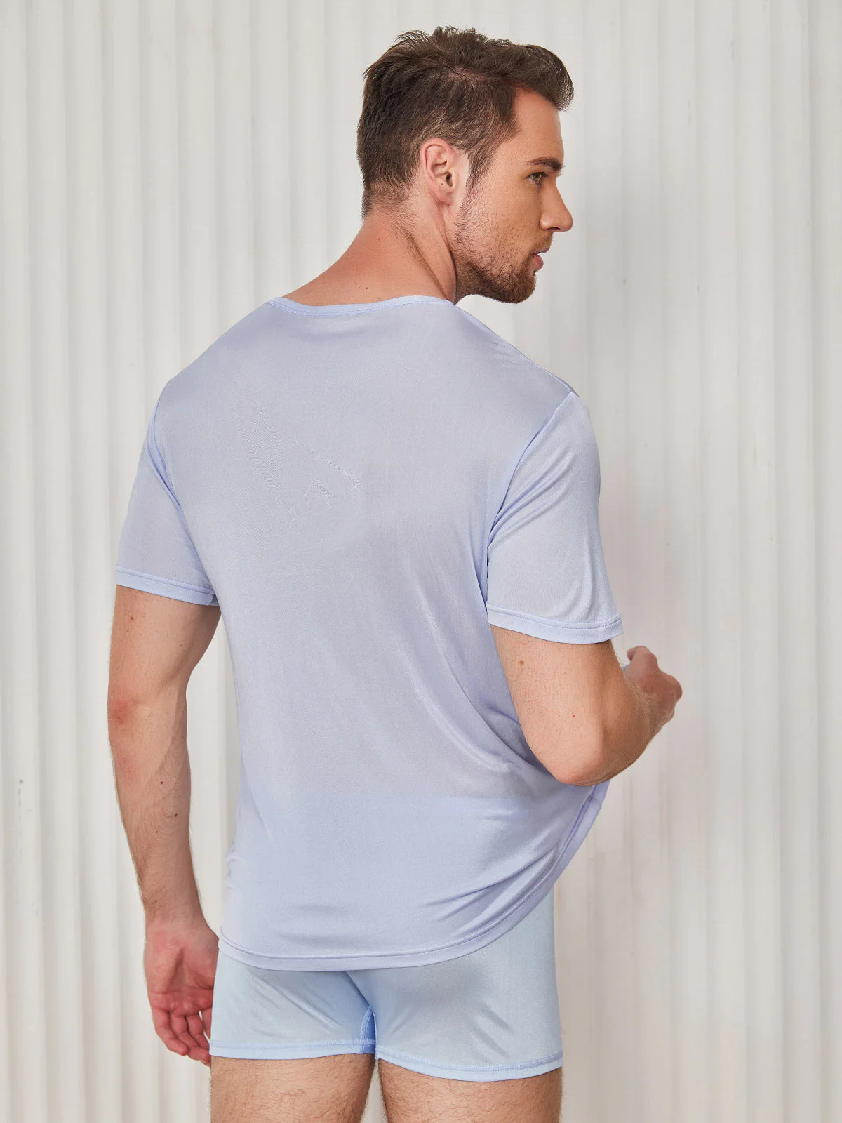 Heren Crew Neck Zuivere Zijde T-Shirt - Image 31