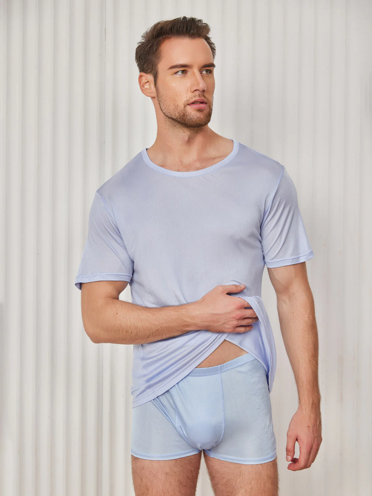 Heren Crew Neck Zuivere Zijde T-Shirt - Image 33