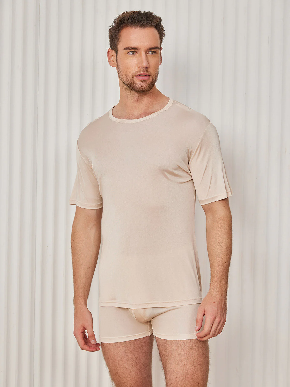 Heren Crew Neck Zuivere Zijde T-Shirt - Image 34