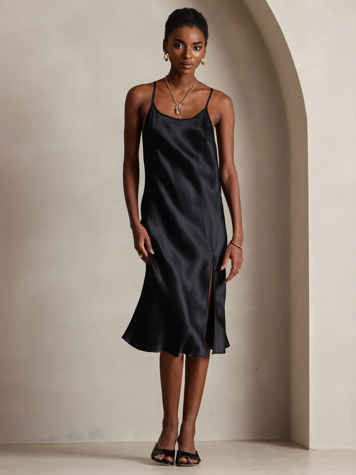 Pure Zijde Sexy Kruis Rugloze Lange Slip Jurk - Image 5