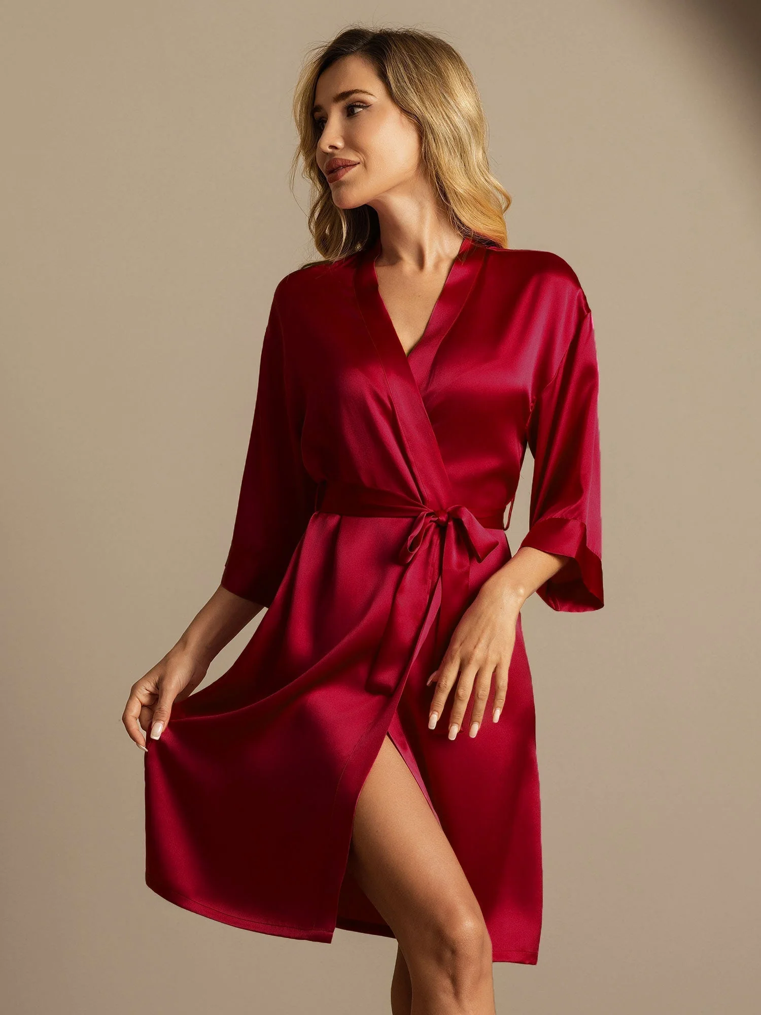 100% Moerbeizijde 3/4 Mouwen Dames Wikkelkimono Robe - Image 8