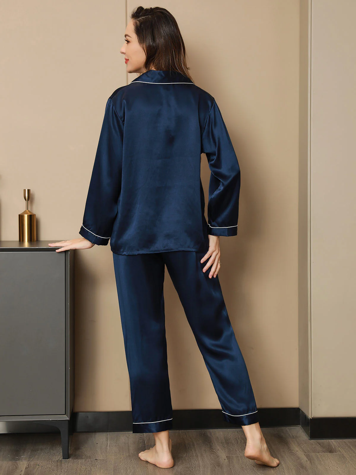 Moerbei Zijde Binding Trim Pyjama Set 2Pcs - Image 25