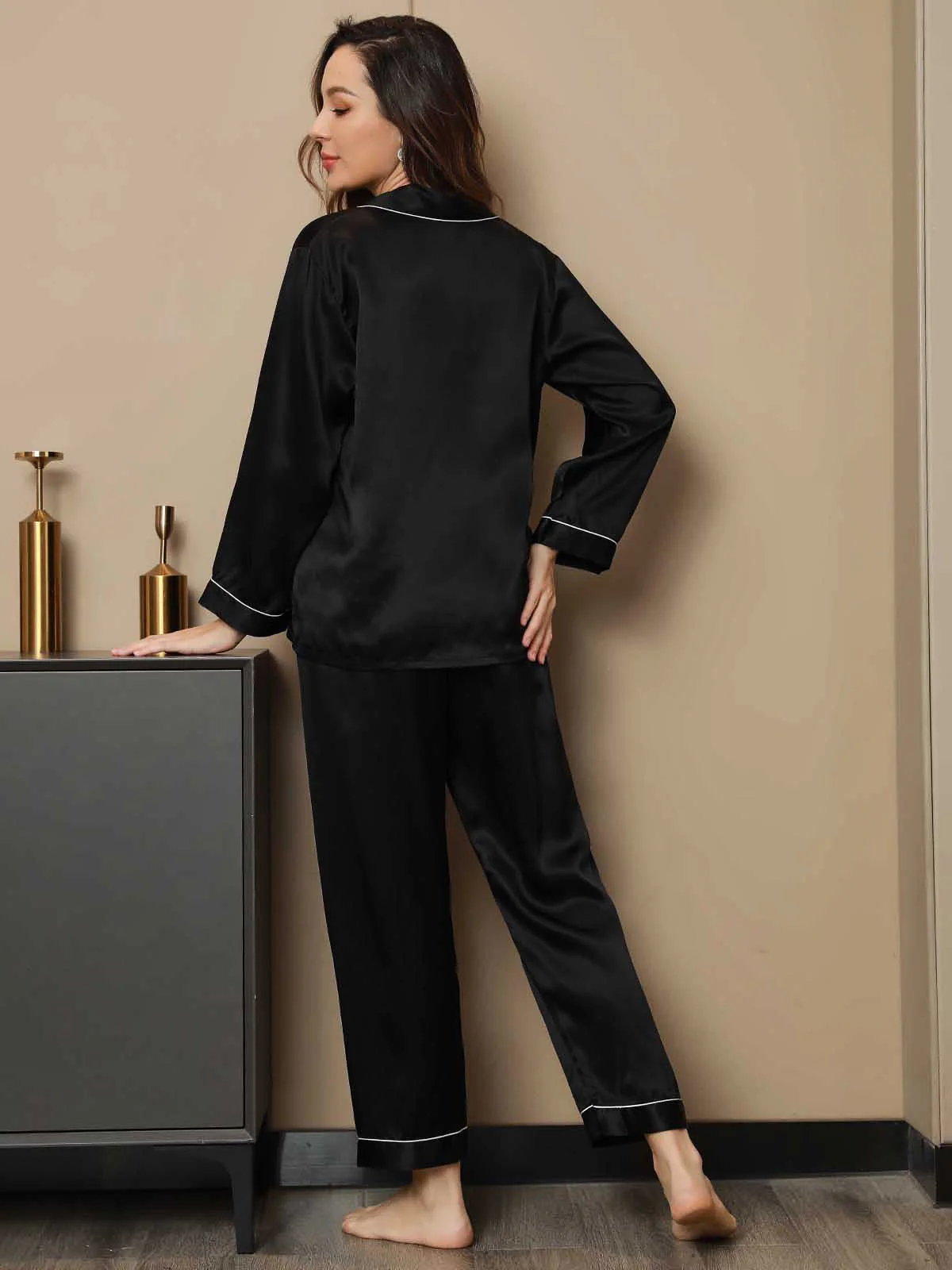 Moerbei Zijde Binding Trim Pyjama Set 2Pcs - Image 31