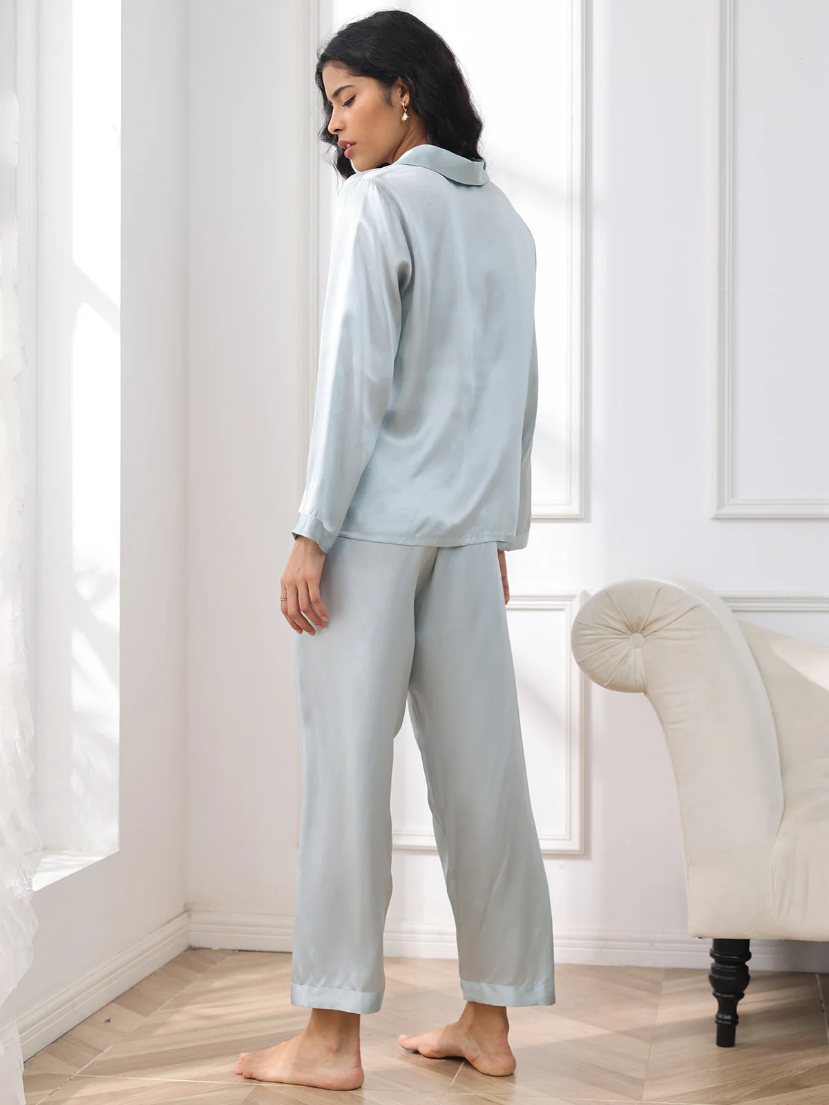 Zuivere Zijde Button Up Dames Pyjama Set - Image 2
