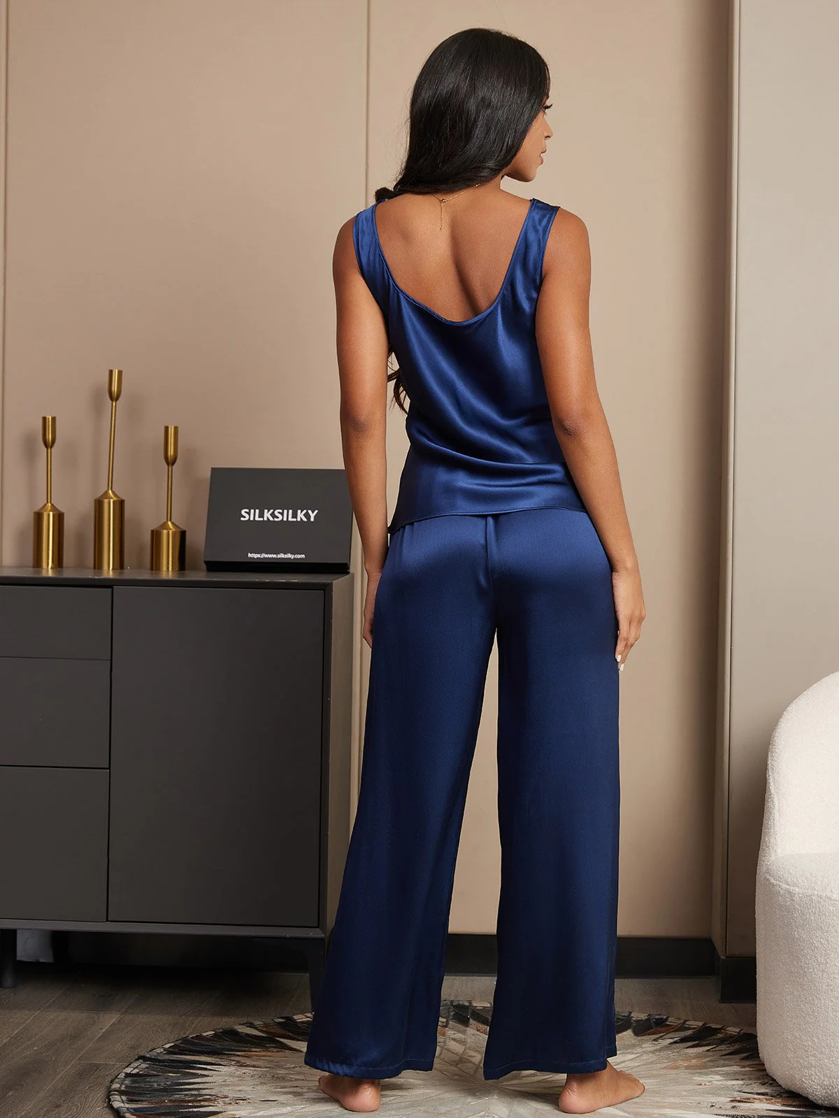 Pyjamaset van pure zijde met cami en wijde broek - Image 7