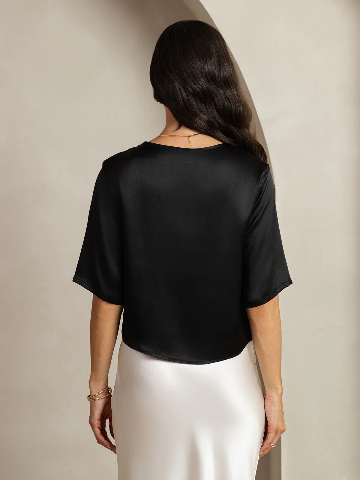 Zuivere Zijde Casual Halve Mouw Dames T-Shirt - Image 10