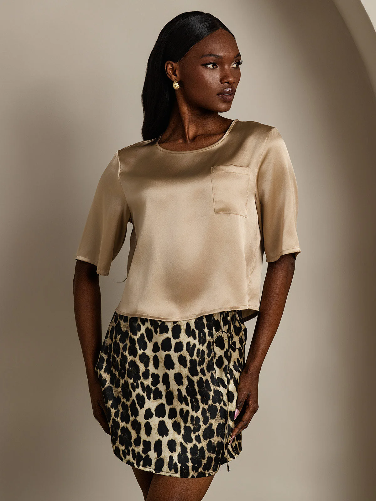 Zuivere Zijde Casual Halve Mouw Dames T-Shirt - Image 14