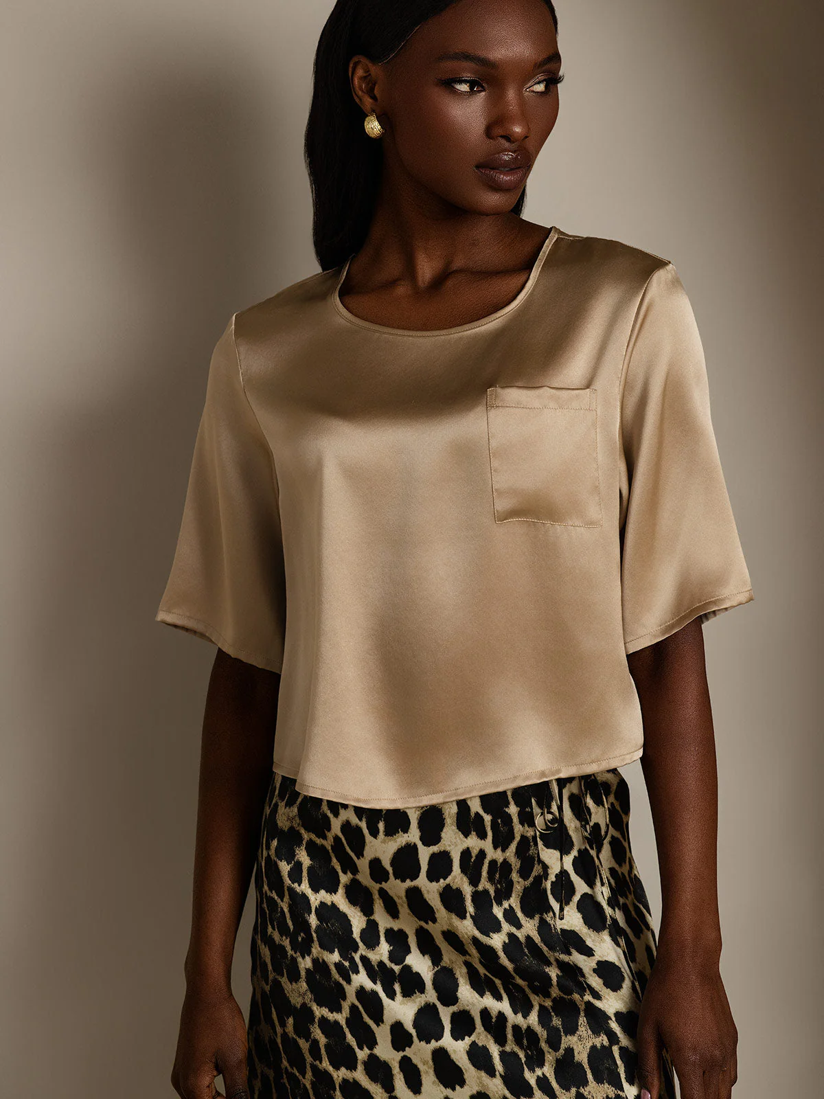 Zuivere Zijde Casual Halve Mouw Dames T-Shirt - Image 17