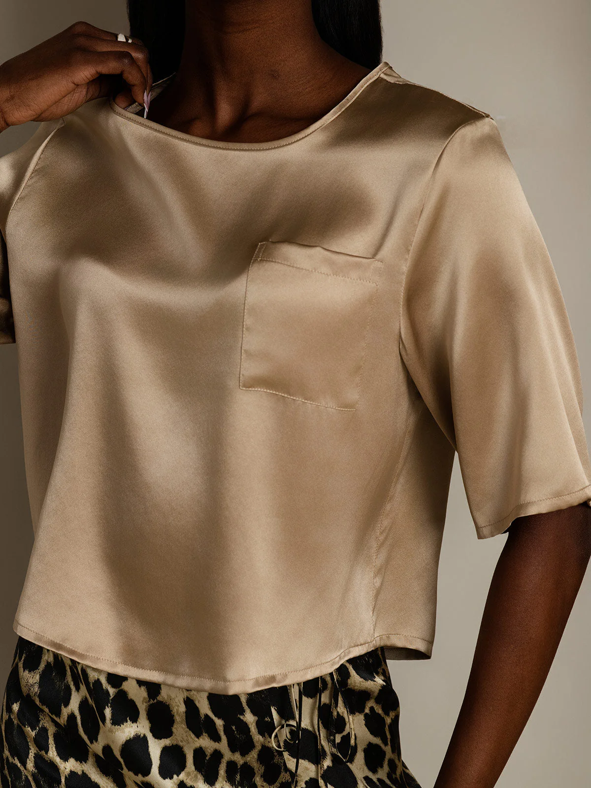 Zuivere Zijde Casual Halve Mouw Dames T-Shirt - Image 21