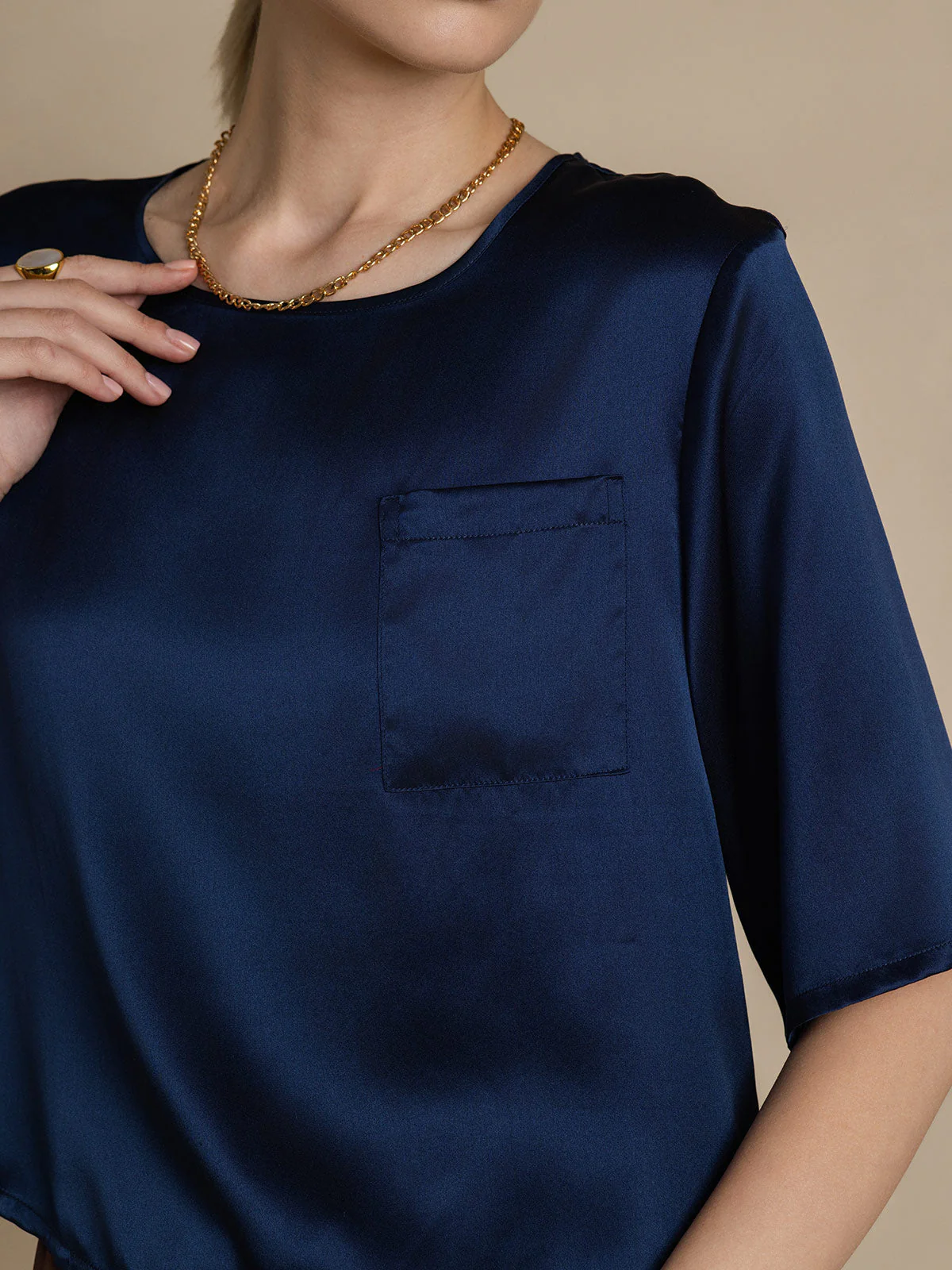 Zuivere Zijde Casual Halve Mouw Dames T-Shirt - Image 27