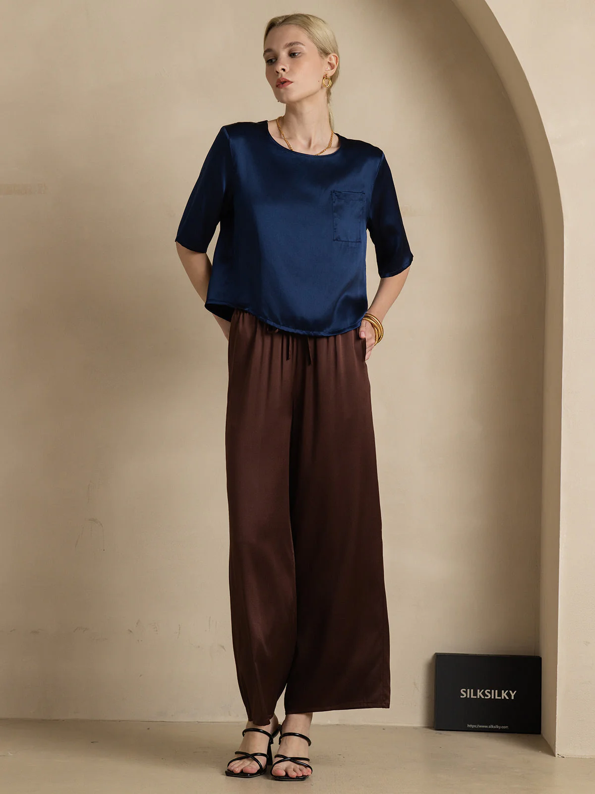 Zuivere Zijde Casual Halve Mouw Dames T-Shirt - Image 28