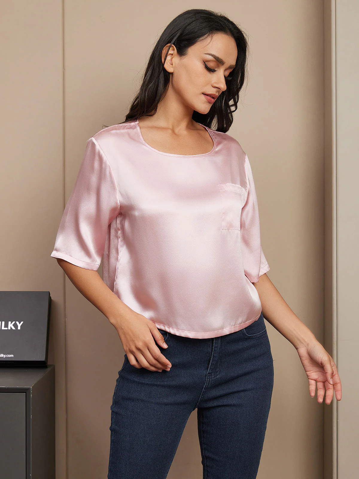 Zuivere Zijde Casual Halve Mouw Dames T-Shirt - Image 41
