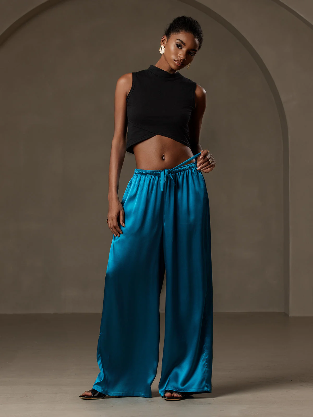 Pure Zijde Ontspannen Elastische Taille Broek - Image 26