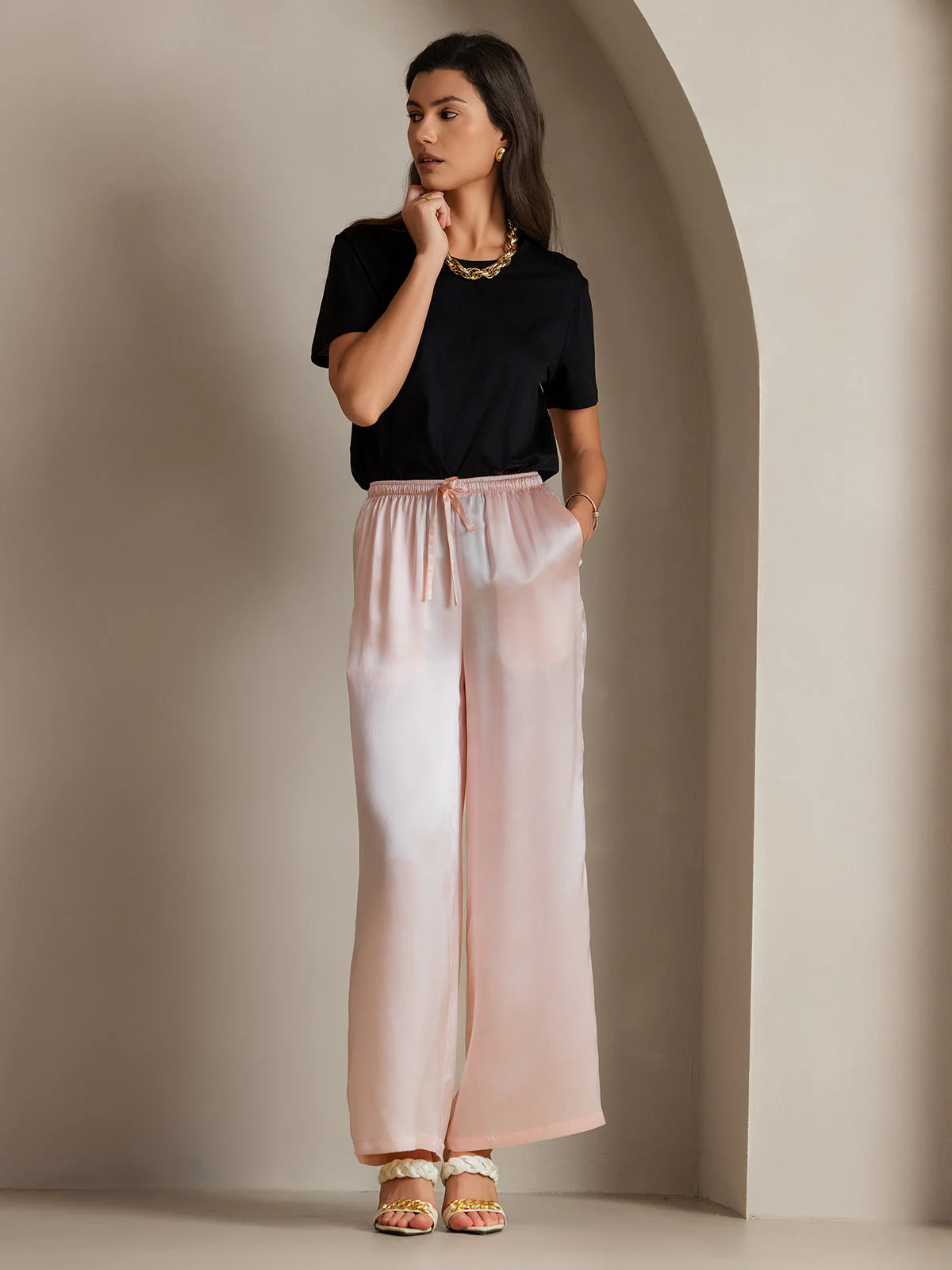 Pure Zijde Ontspannen Elastische Taille Broek - Image 38