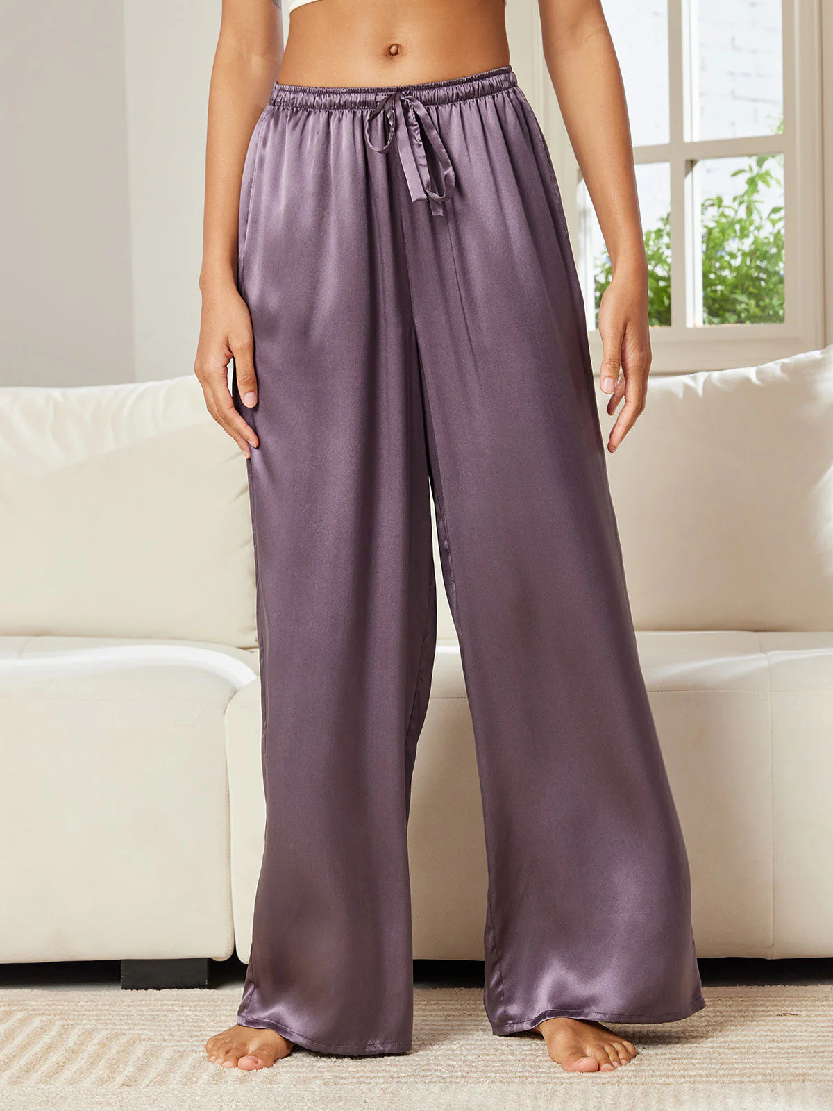 Pure Zijde Ontspannen Elastische Taille Broek - Image 44