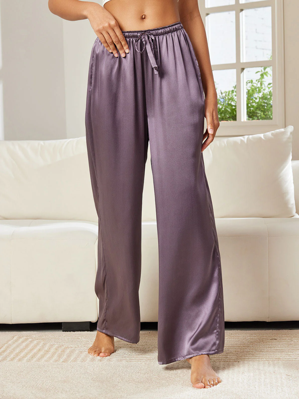 Pure Zijde Ontspannen Elastische Taille Broek - Image 45
