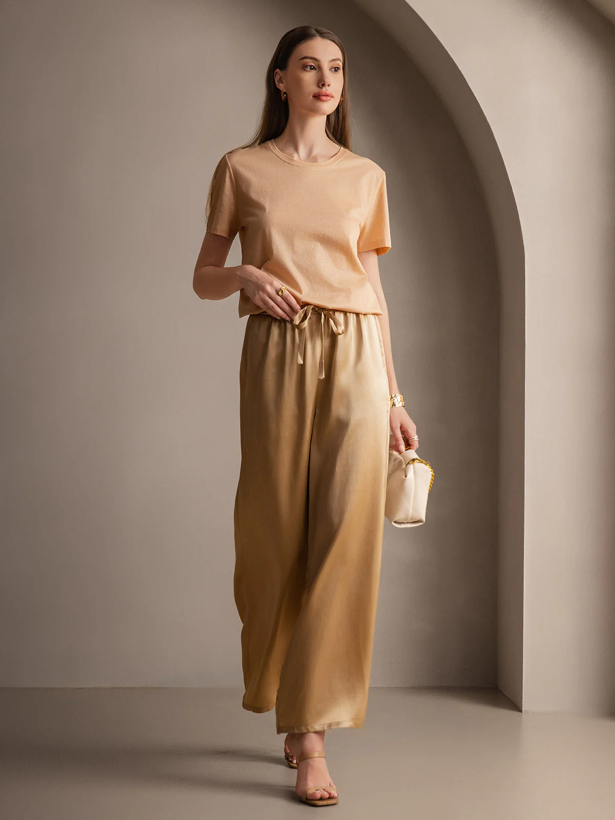 Pure Zijde Ontspannen Elastische Taille Broek - Image 48
