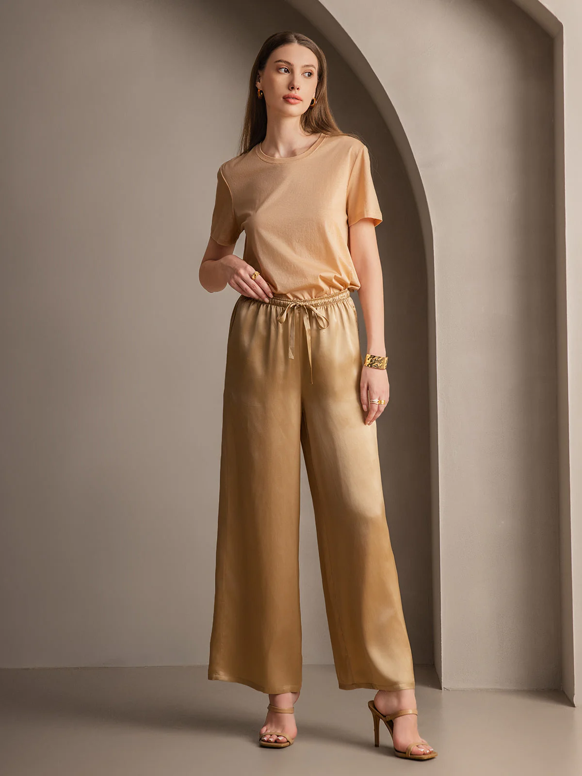 Pure Zijde Ontspannen Elastische Taille Broek - Image 50