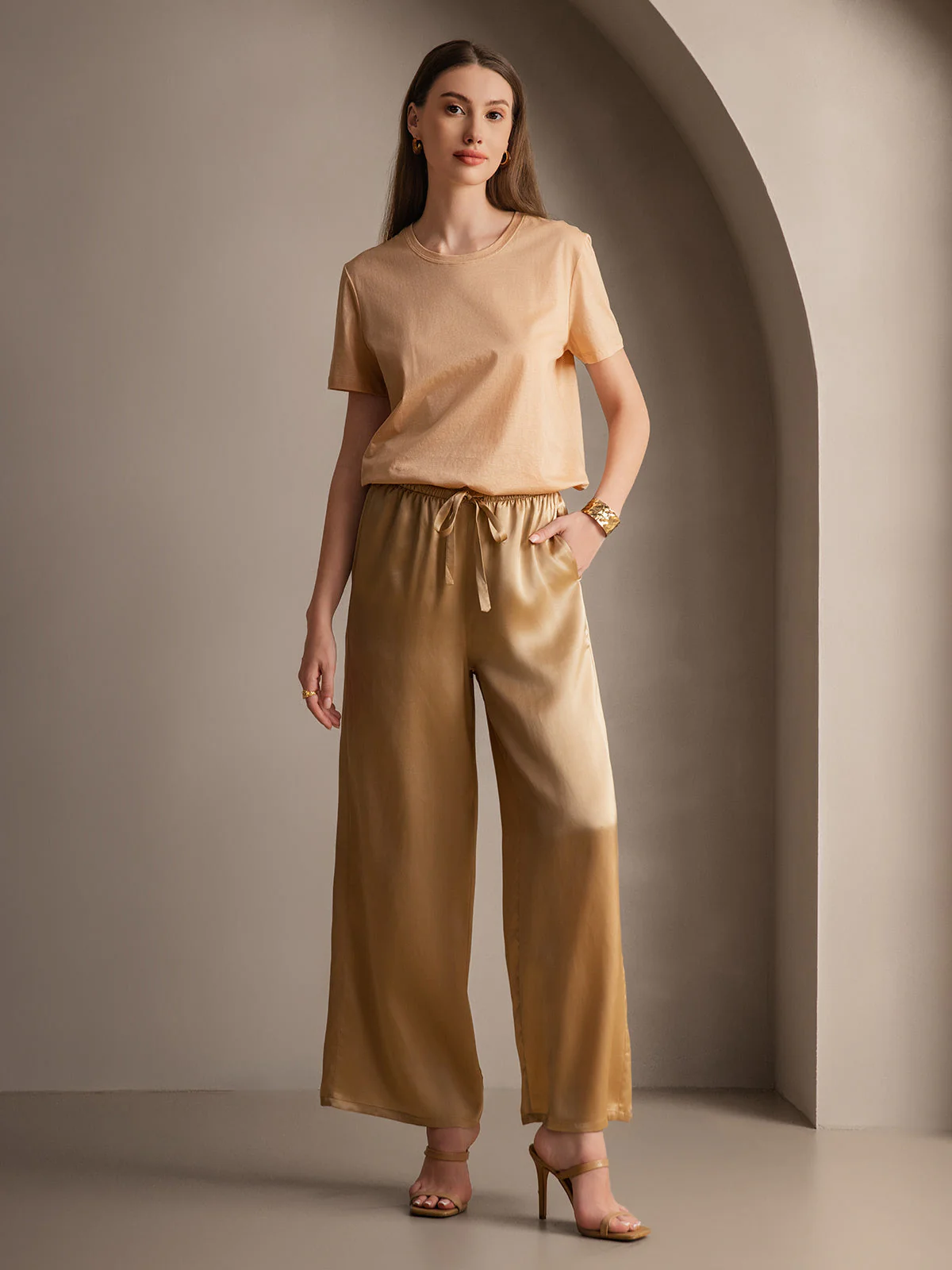 Pure Zijde Ontspannen Elastische Taille Broek - Image 51