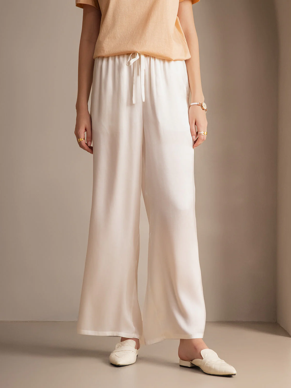 Pure Zijde Ontspannen Elastische Taille Broek - Image 52