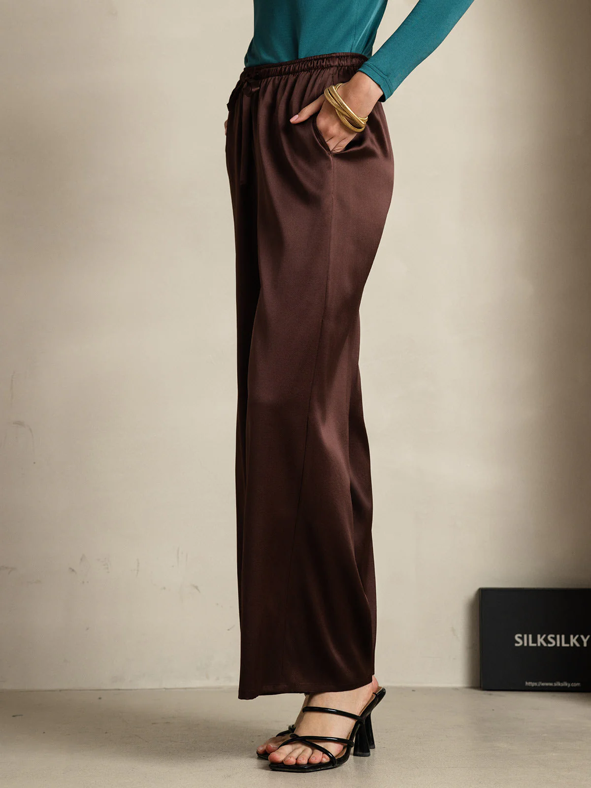 Pure Zijde Ontspannen Elastische Taille Broek - Image 67