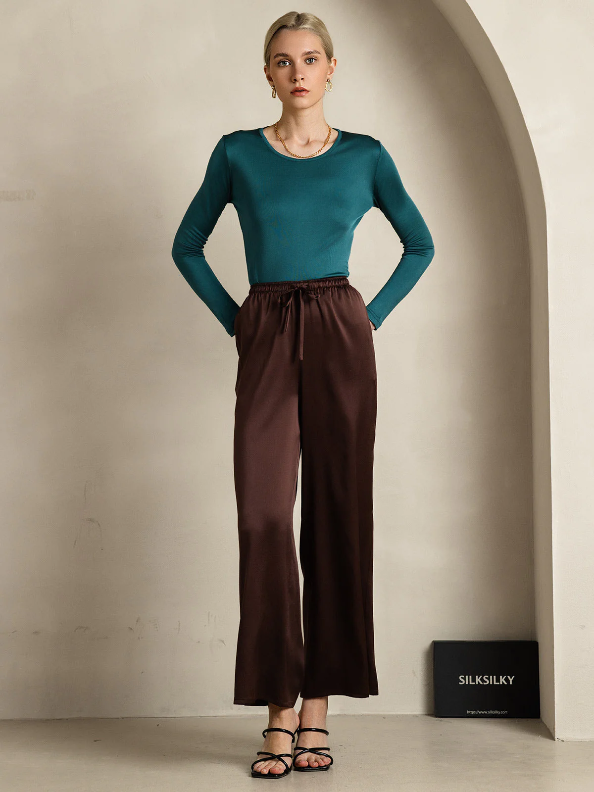Pure Zijde Ontspannen Elastische Taille Broek - Image 69