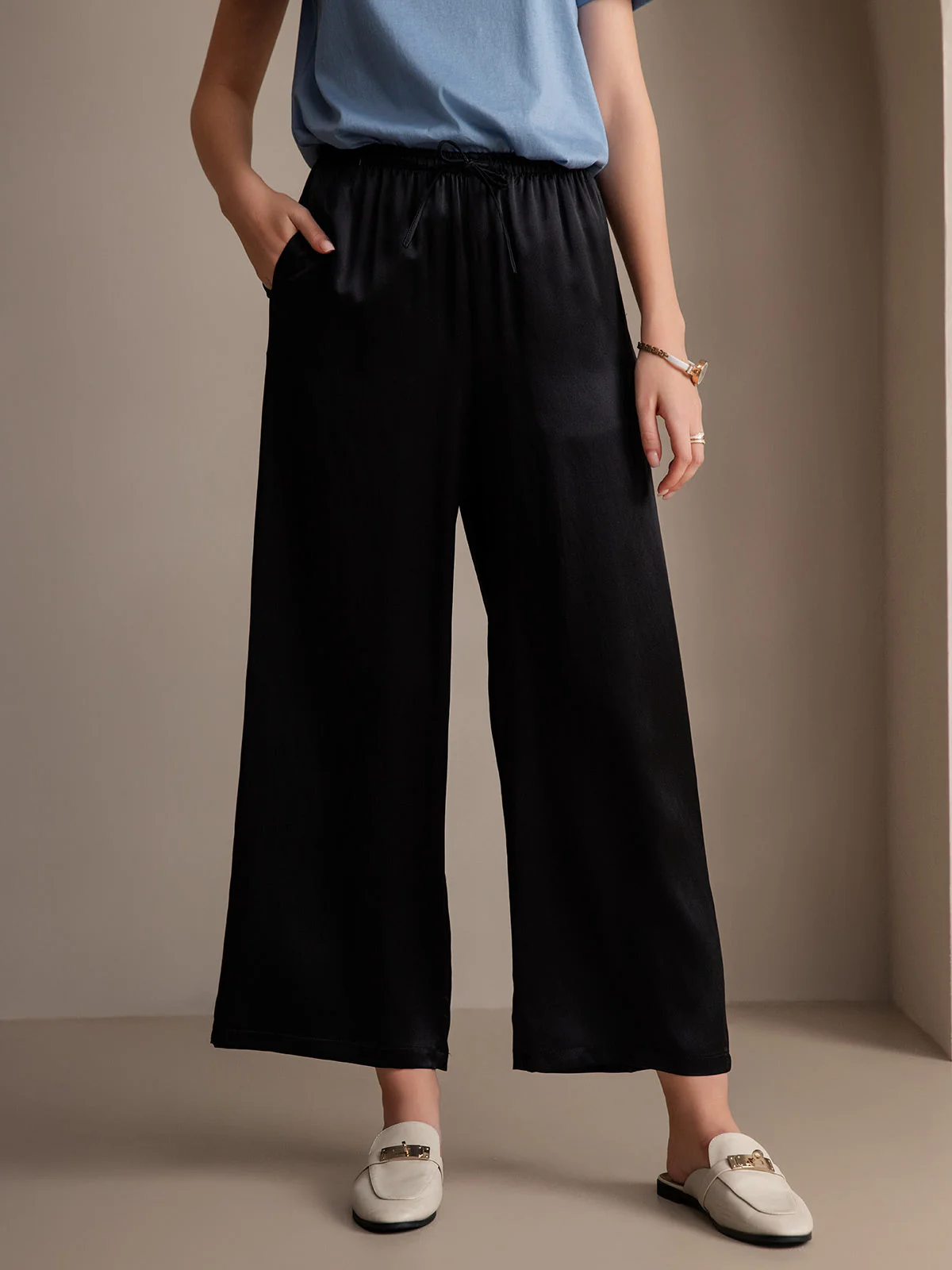 Pure Zijde Ontspannen Elastische Taille Broek - Image 9