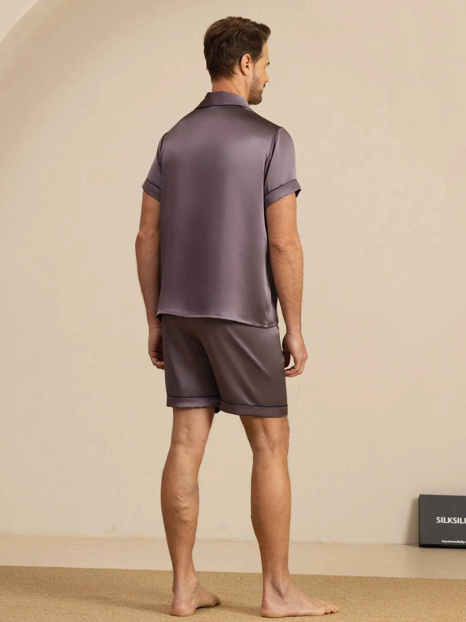 Herenpyjama Set Van Pure Zijde Met Korte Mouwen Reverskraag En Shorts - Image 19