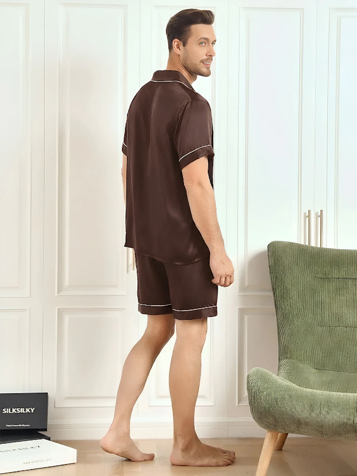 Herenpyjama Set Van Pure Zijde Met Korte Mouwen Reverskraag En Shorts - Image 26
