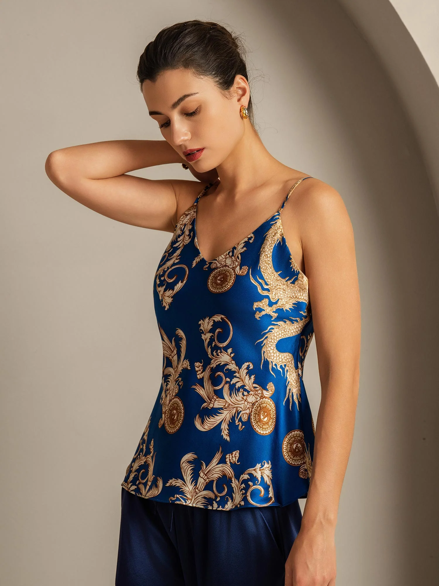 Pure Zijde Drakenprint Spaghetti Band V-Hals Camisole - Image 6