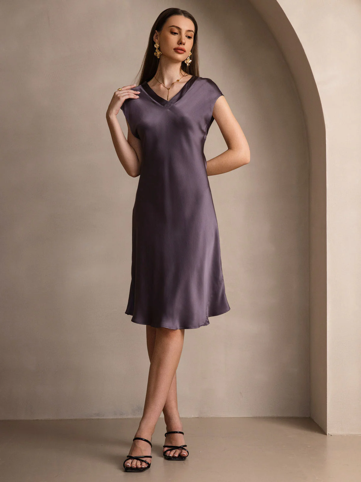 Puur Zijde Elegante Cap Sleeve Jurk - Image 11