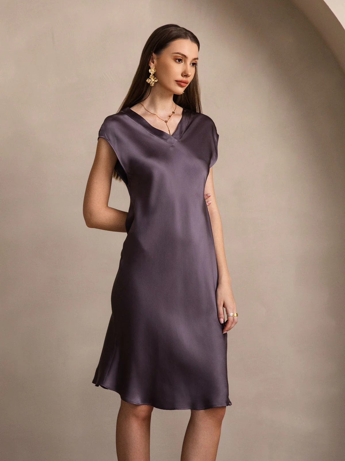 Puur Zijde Elegante Cap Sleeve Jurk - Image 12