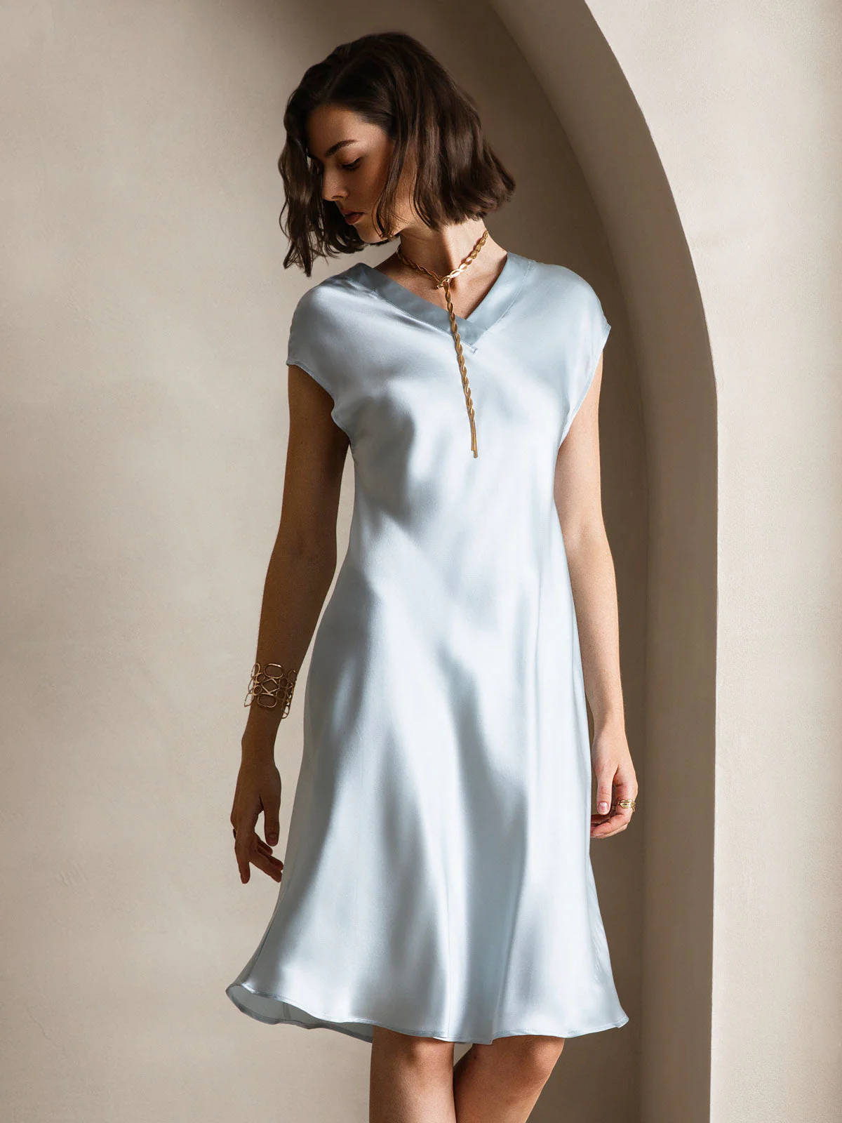 Puur Zijde Elegante Cap Sleeve Jurk - Image 22
