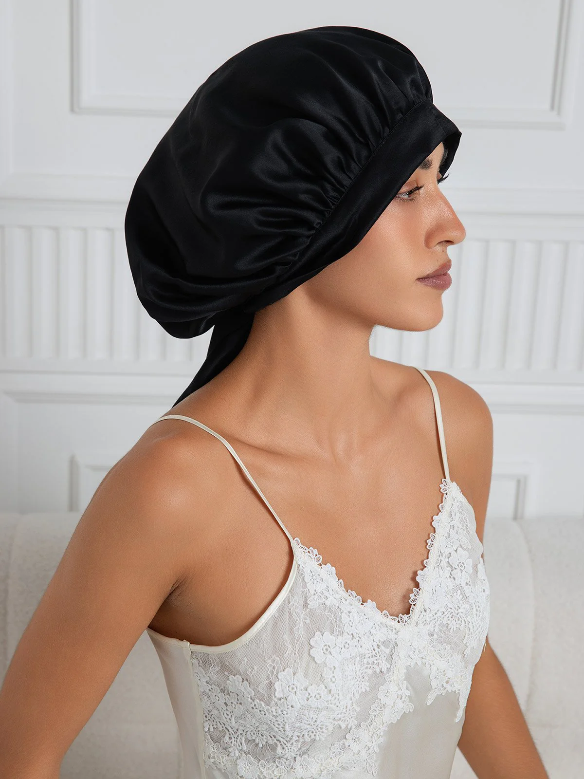 Elegante slaapmuts van pure zijde met lange linten - Image 20