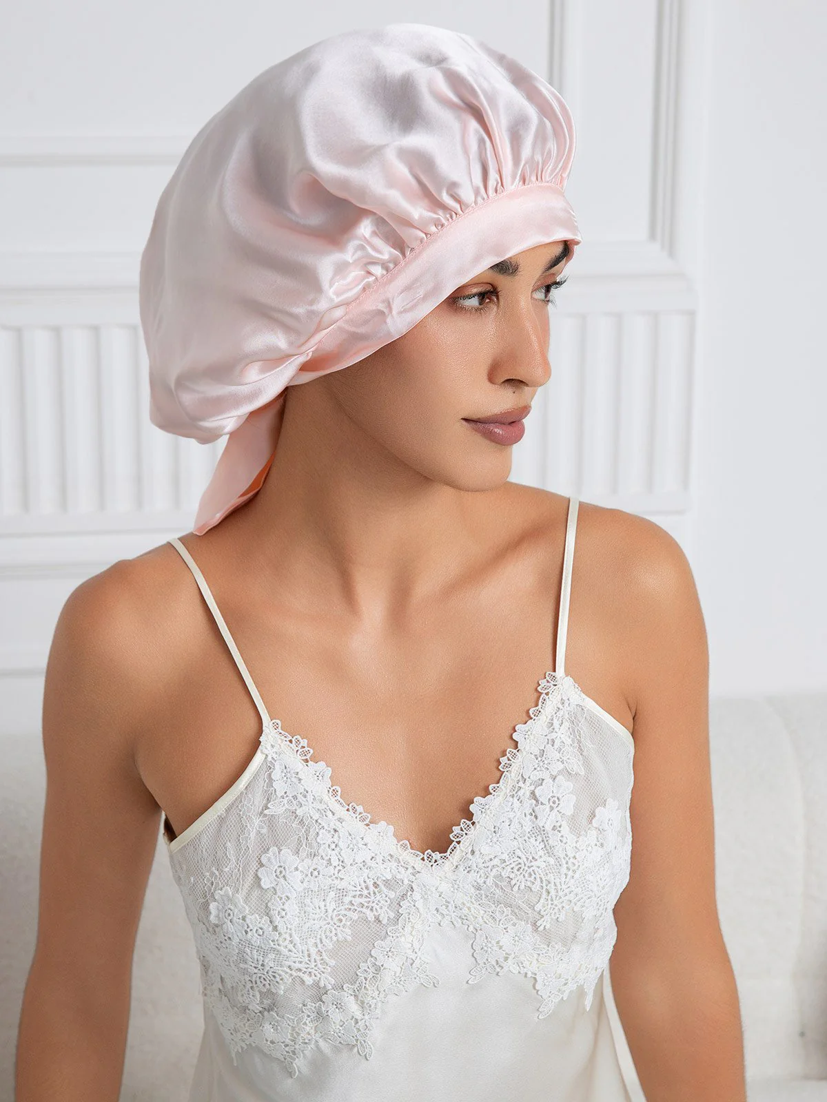 Elegante slaapmuts van pure zijde met lange linten - Image 34