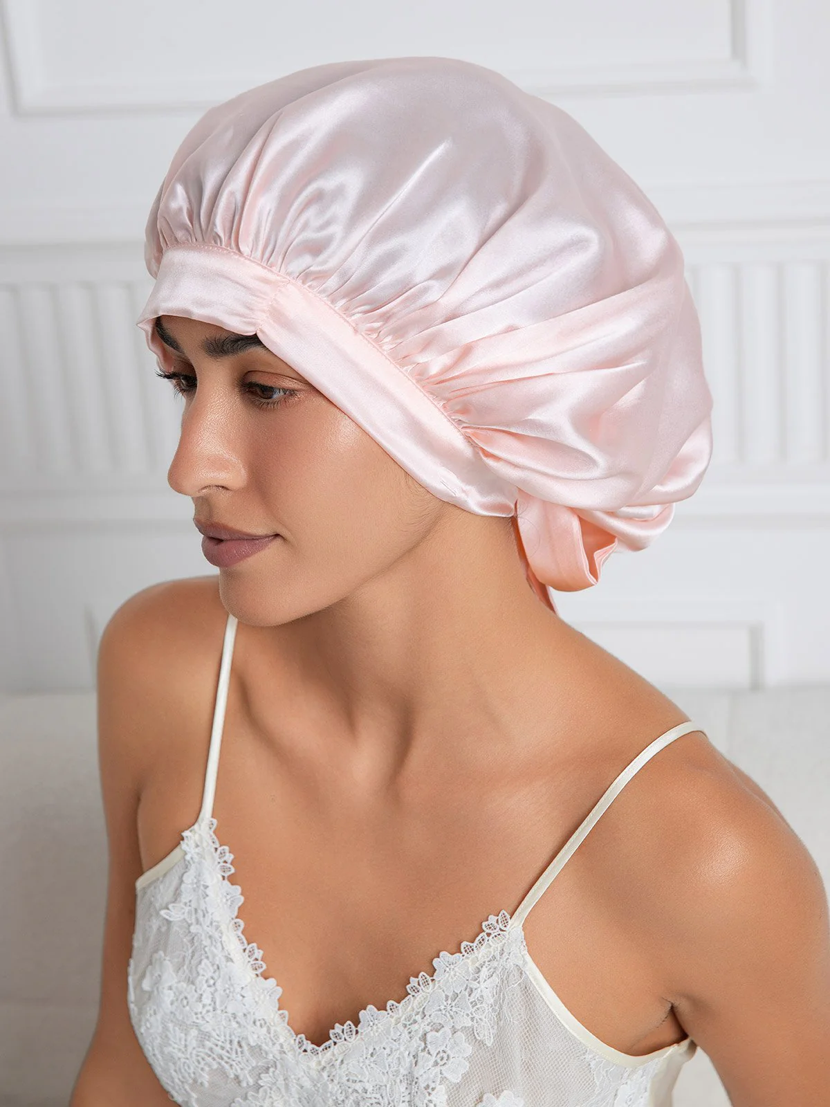 Elegante slaapmuts van pure zijde met lange linten - Image 35