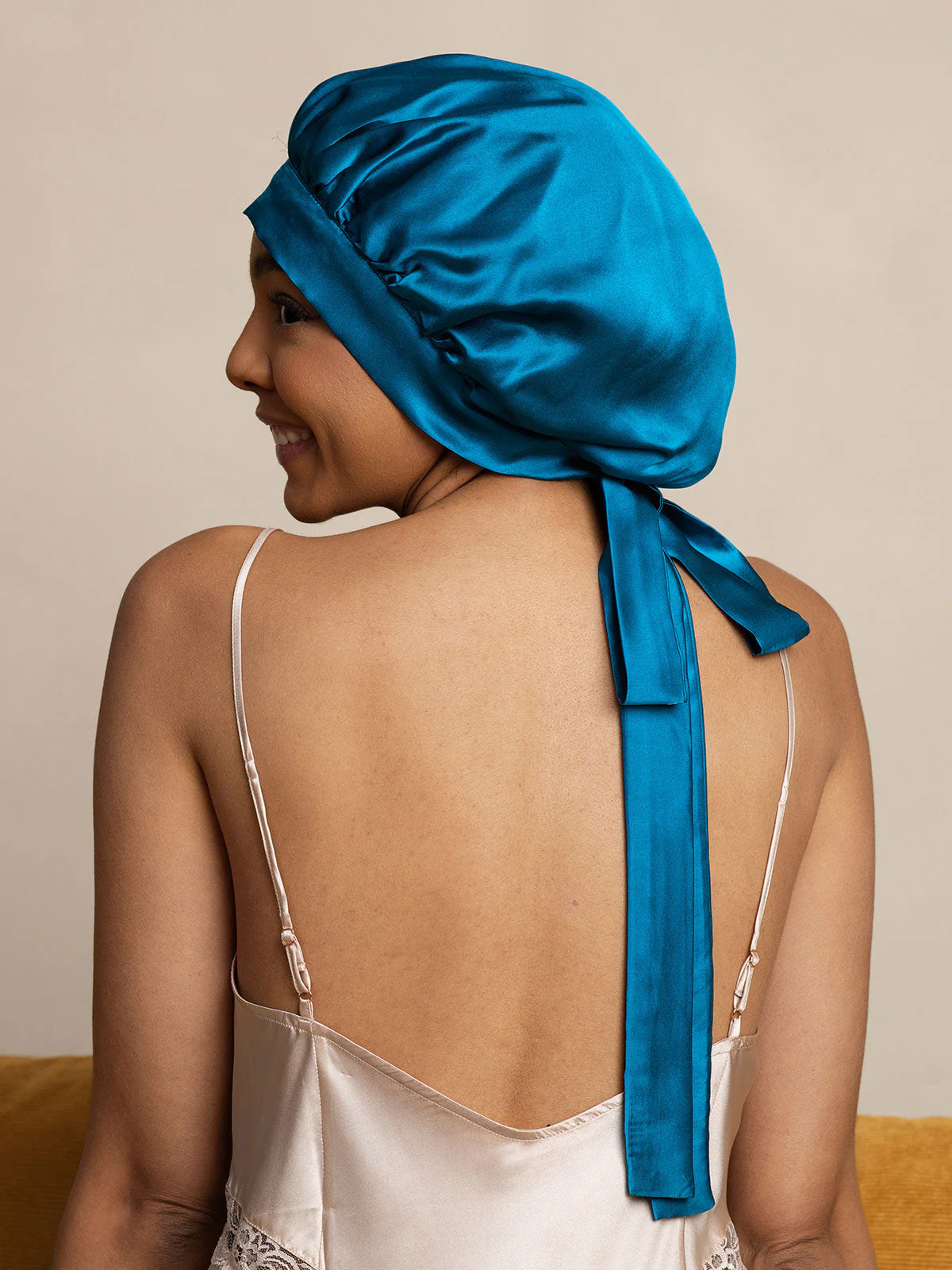 Elegante slaapmuts van pure zijde met lange linten - Image 51