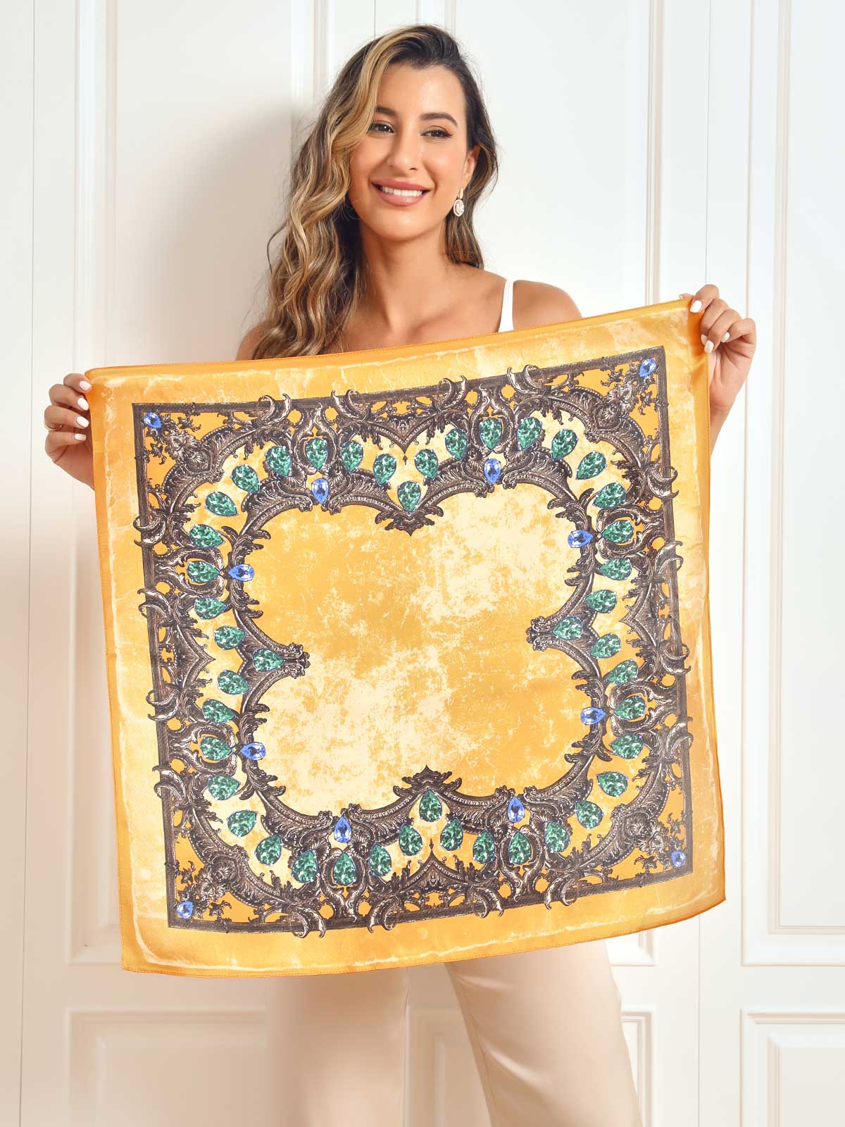 Zijden vierkante sjaal met bloemmotief 68x68cm/26.8 - Image 7