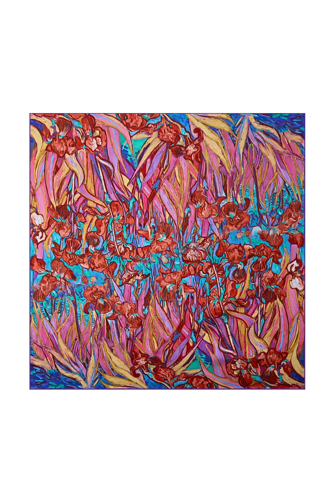 Zijden Sjaal met Bloemmotief Vierkant - Maat 53x53cm