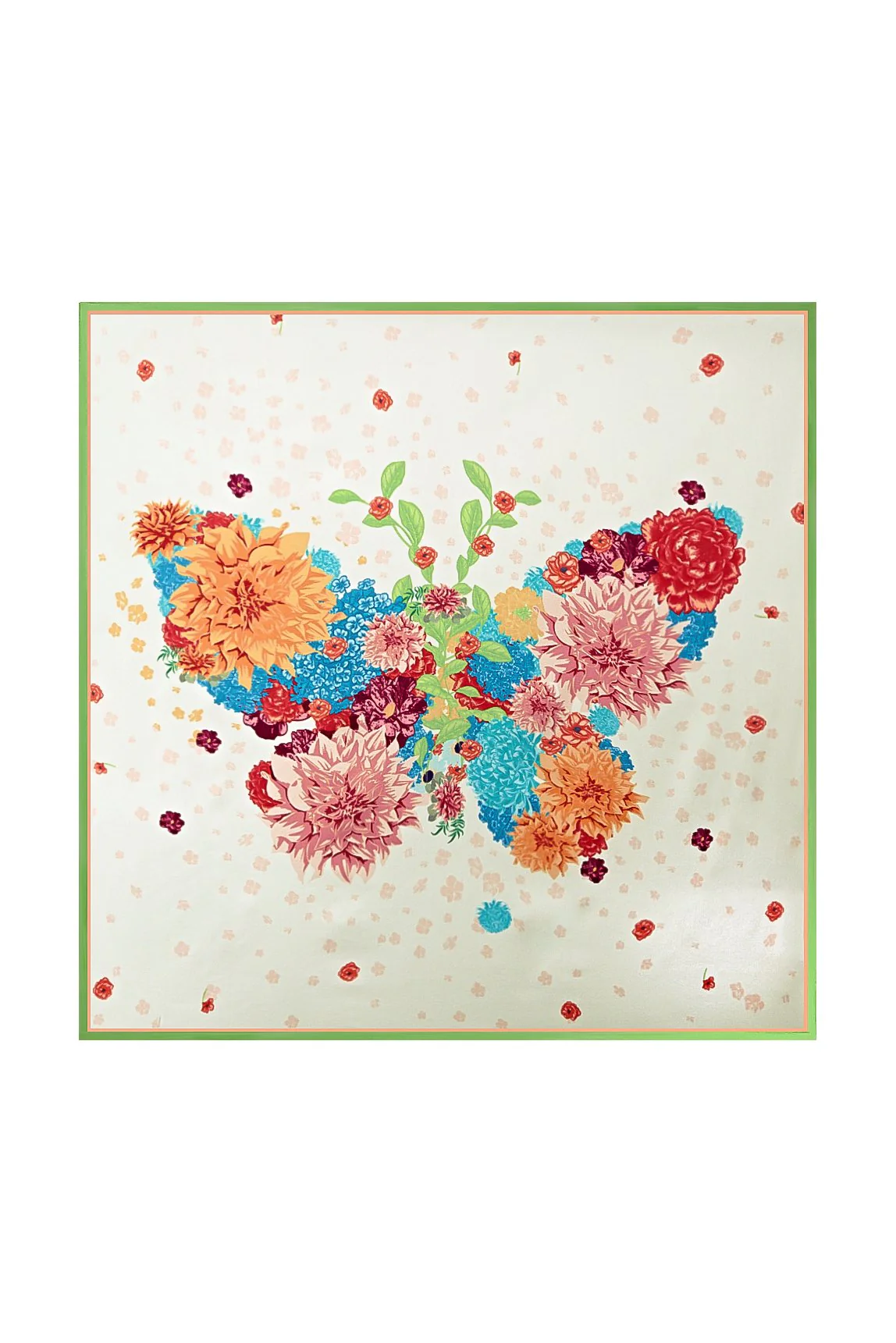 Pure Zijde Bloemen Vierkante Sjaal met Groene Rand 53*53 cm