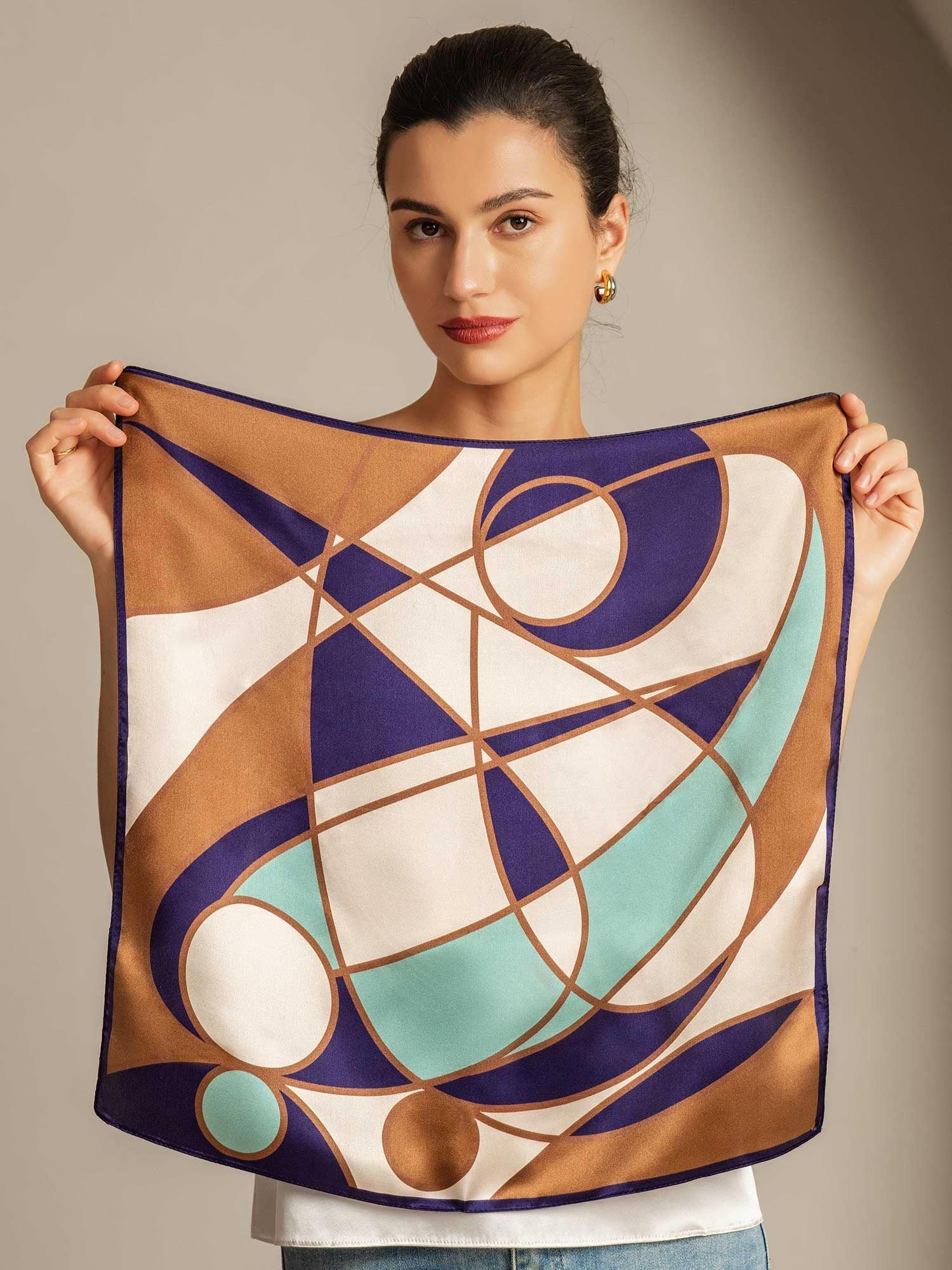 Pure Zijde Geometrisch Patroon Vierkante Sjaal - Maat 53x53cm - Image 3