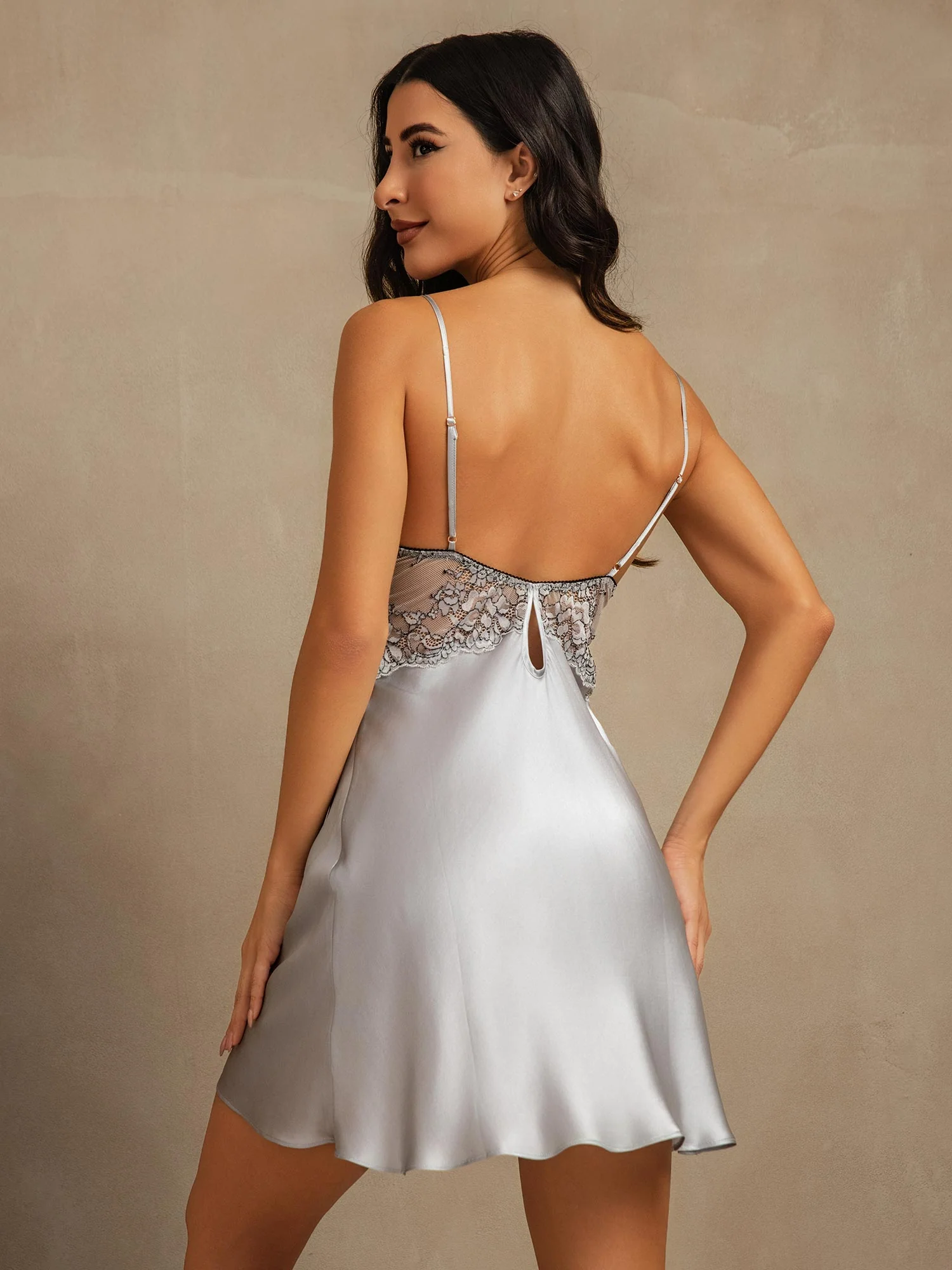 100% Moerbeizijde Nachthemd Met Kant Afwerking V-hals Sexy Chemise - Image 17