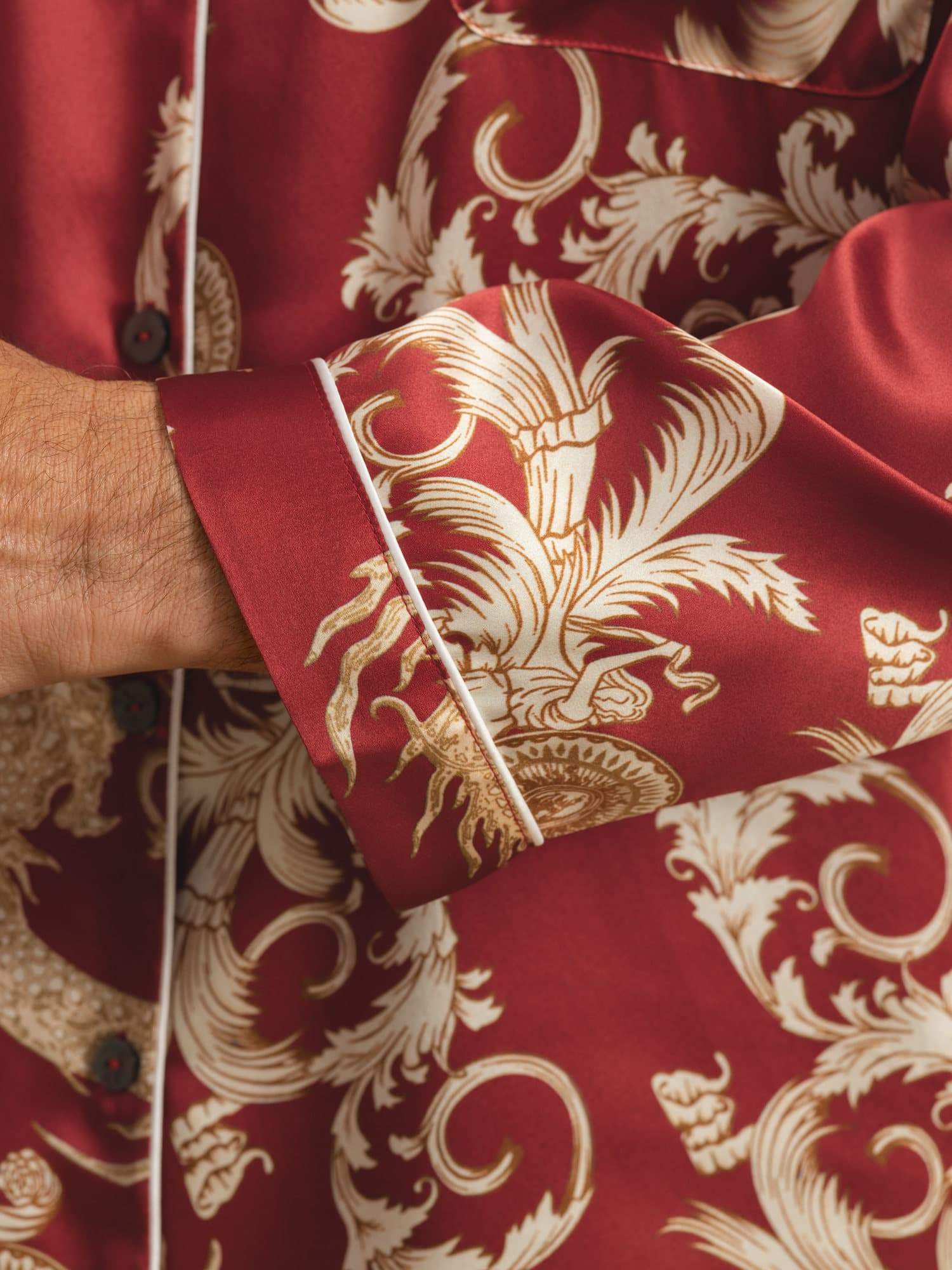 Pure Zijde Heren Draak Print Lange Mouwen Notch Kraag Pyjama Set - Image 21