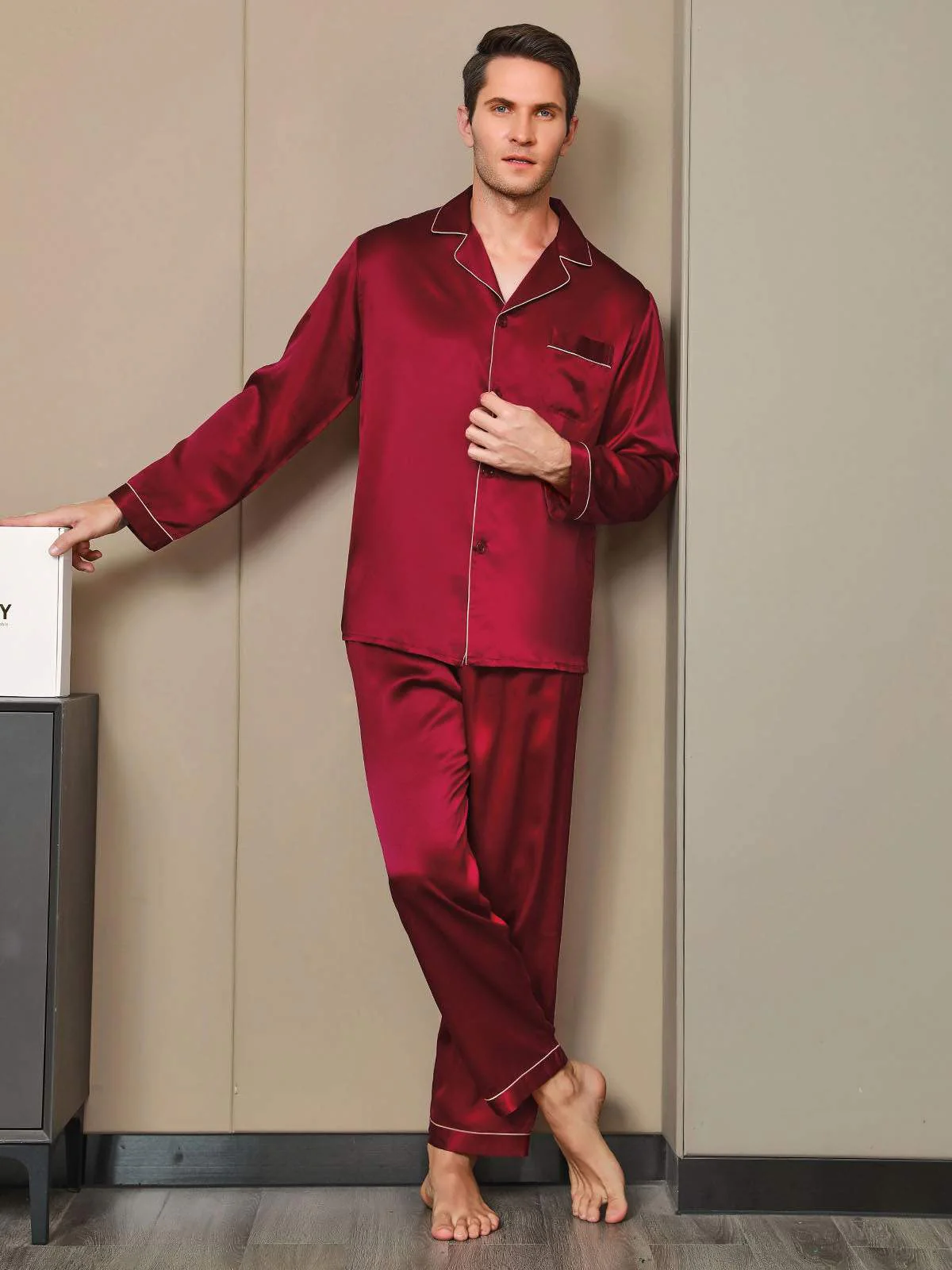 Herenpyjama Set Van Pure Zijde Met Lange Mouwen - Image 13