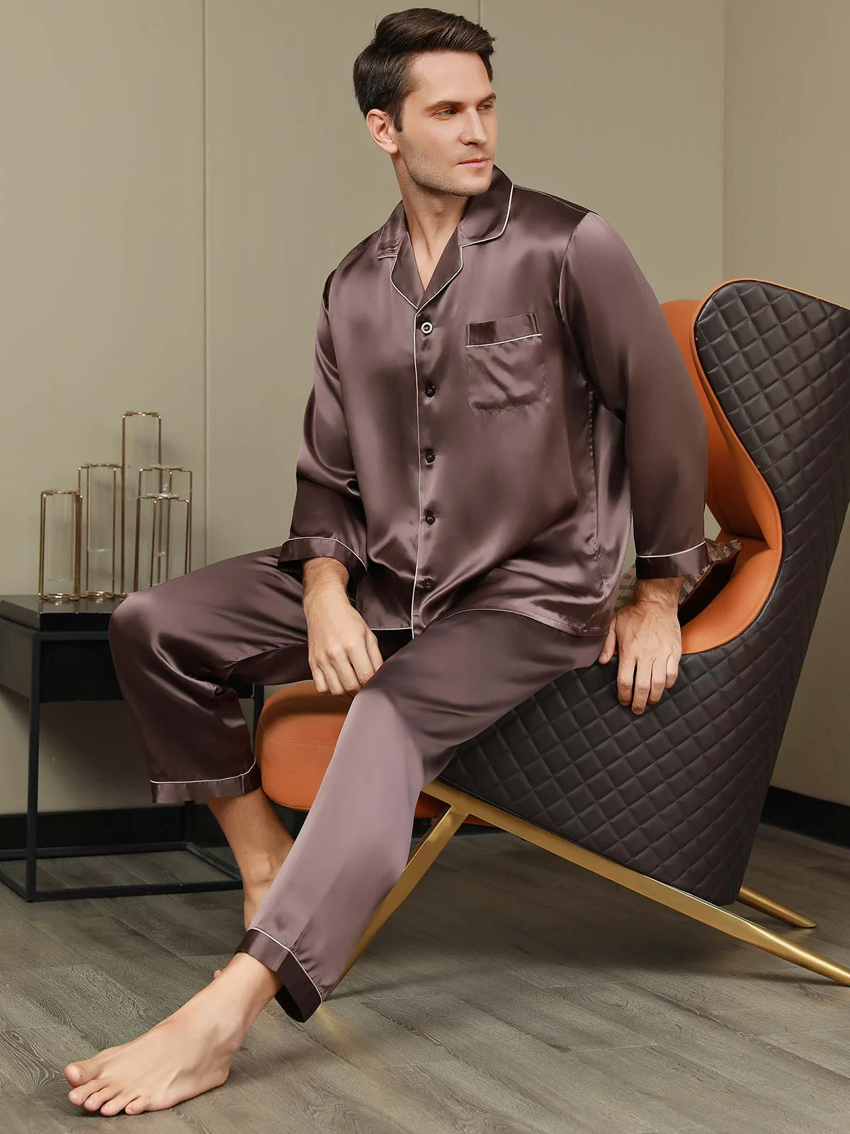 Herenpyjama Set Van Pure Zijde Met Lange Mouwen - Image 19