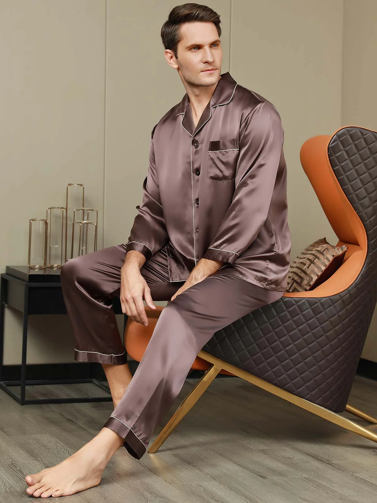 Herenpyjama Set Van Pure Zijde Met Lange Mouwen - Image 24