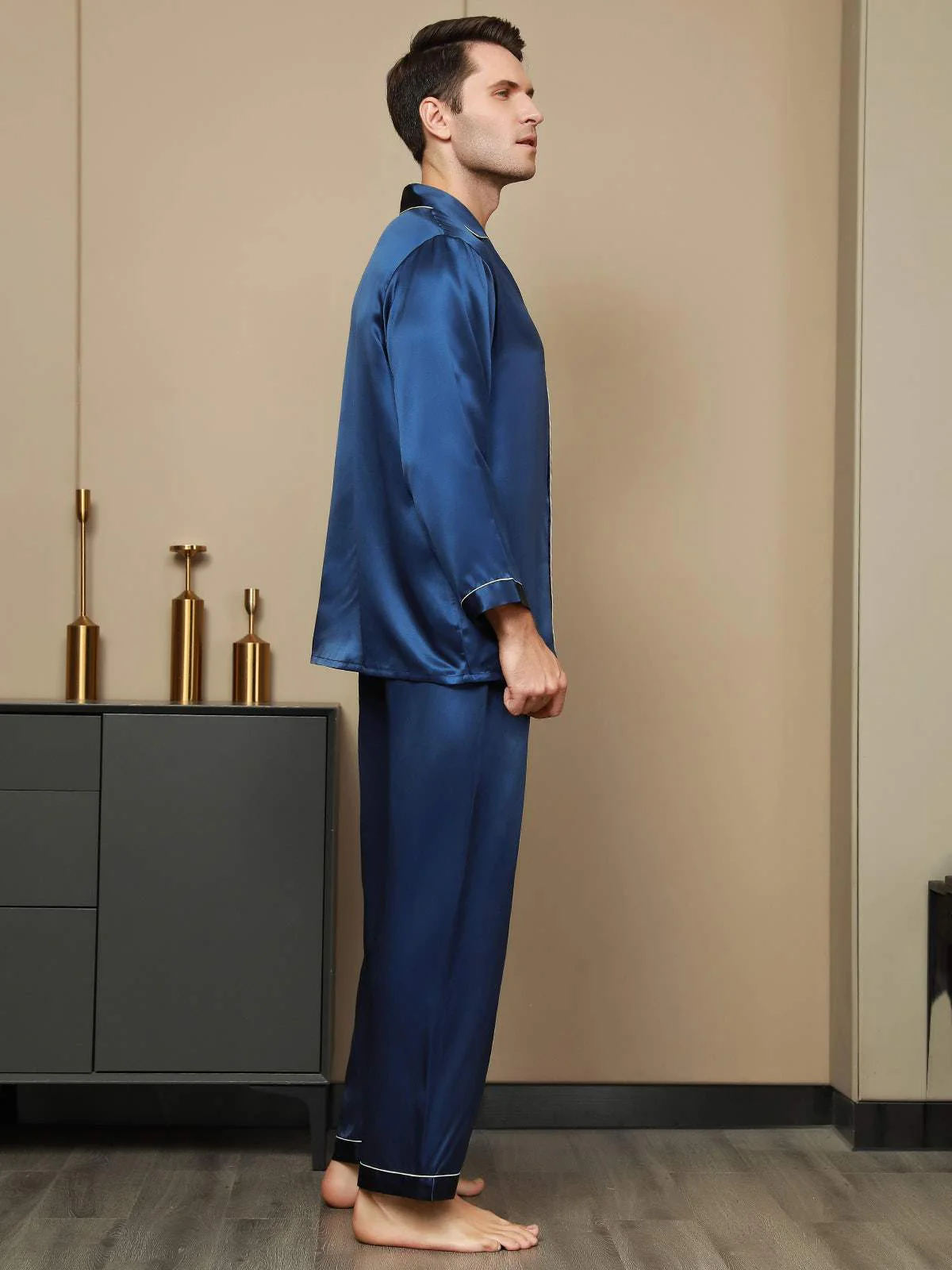 Herenpyjama Set Van Pure Zijde Met Lange Mouwen - Image 3