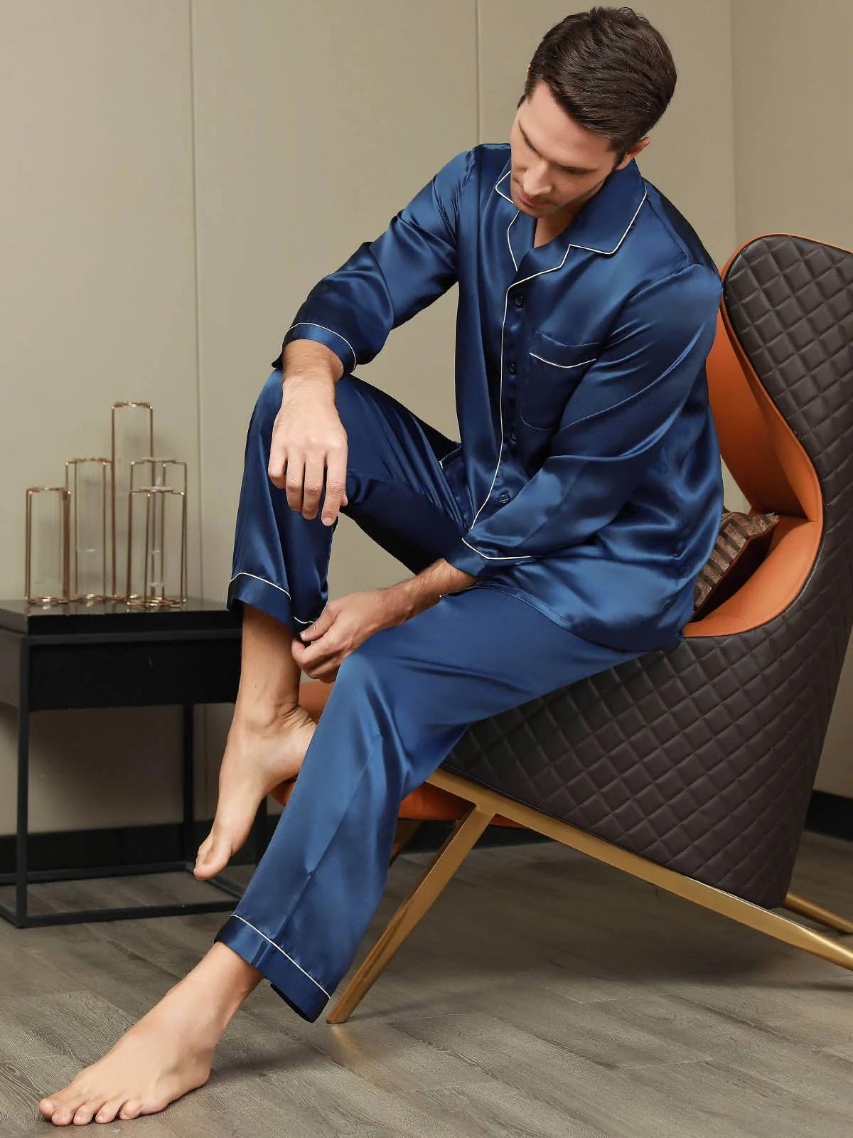 Herenpyjama Set Van Pure Zijde Met Lange Mouwen - Image 7