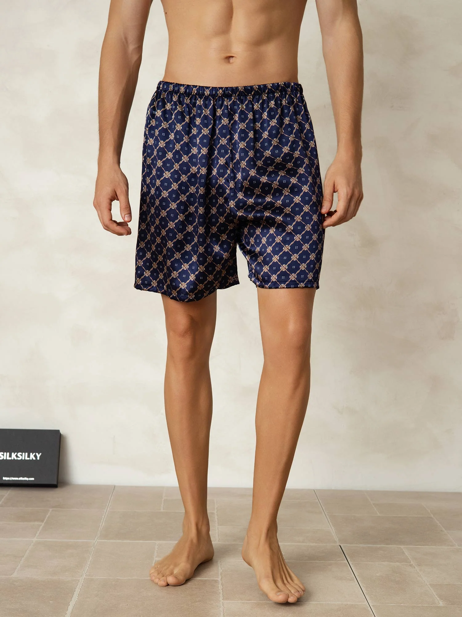 Pure Silk Marine Ketting Print Elastische Taille Nachtshorts - Image 6