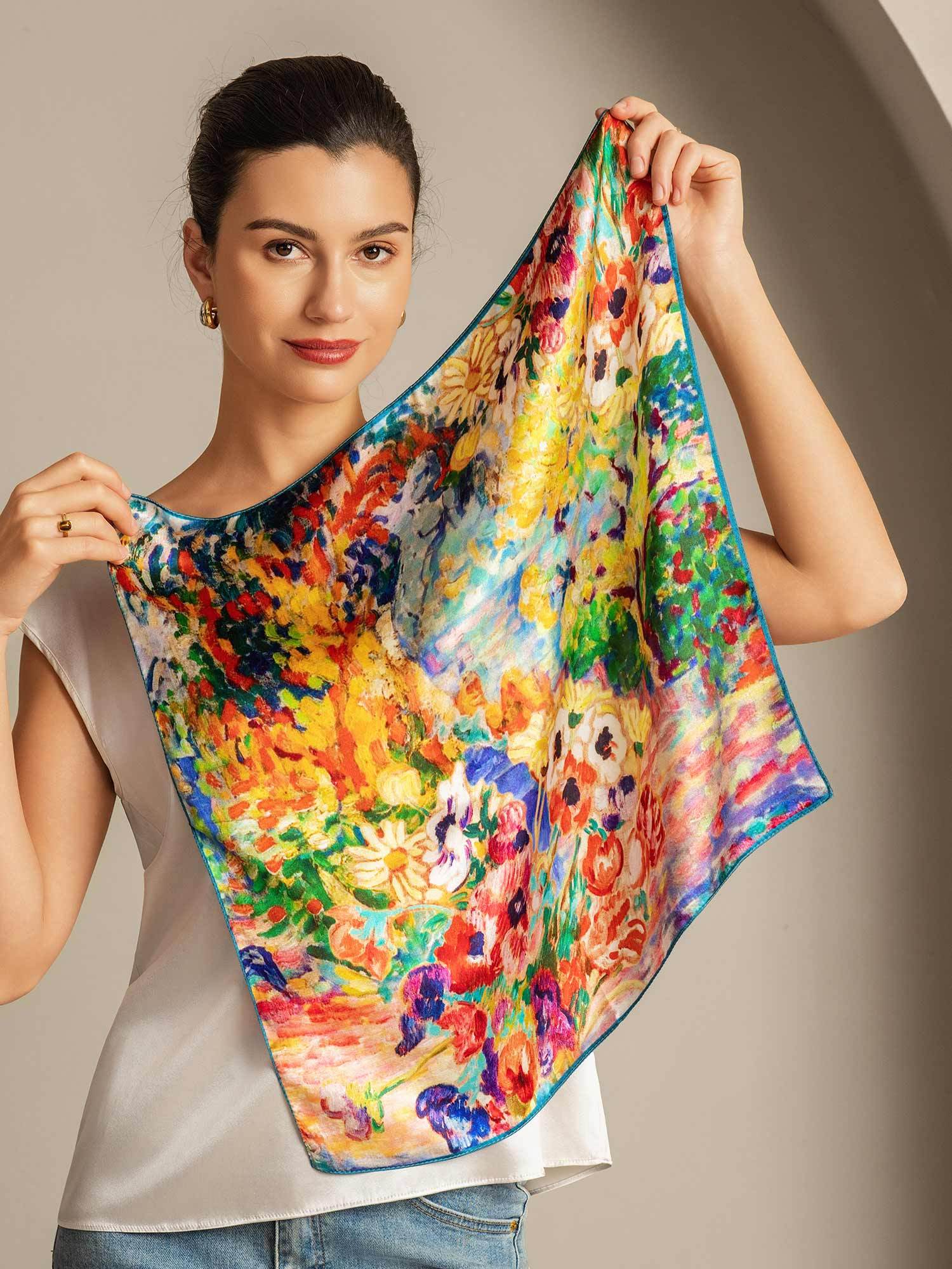 Pure Silk Olieverfschilderij Vierkant Sjaal - Maat 53x53cm - Image 2